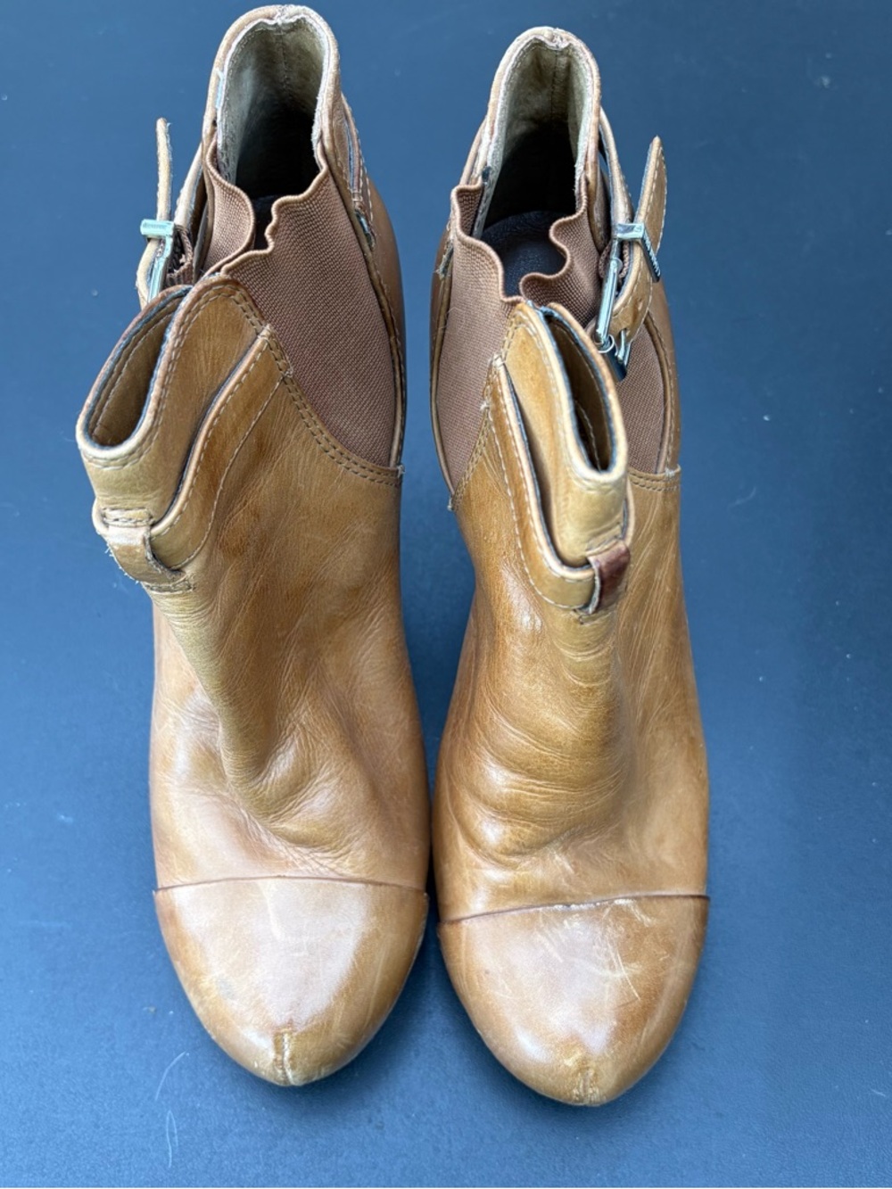 Gianni Bini Tan Leather Ankle Booties with Side Buckle Detail